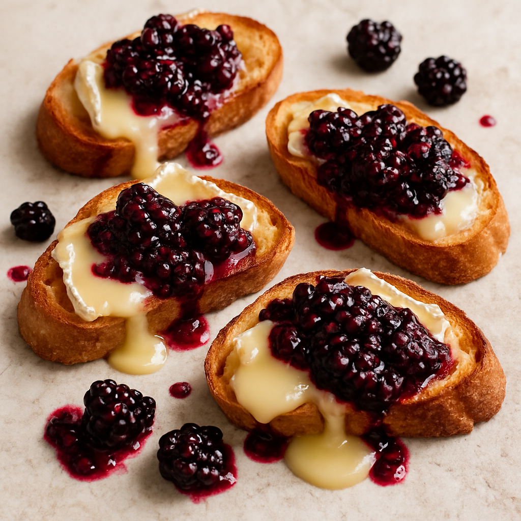 Smashed Blackberry and Brie Crostini