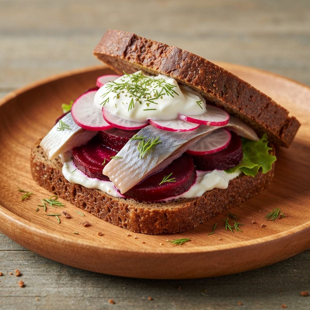 Nordic Pickled Herring & Beet Open-Face Sandwich