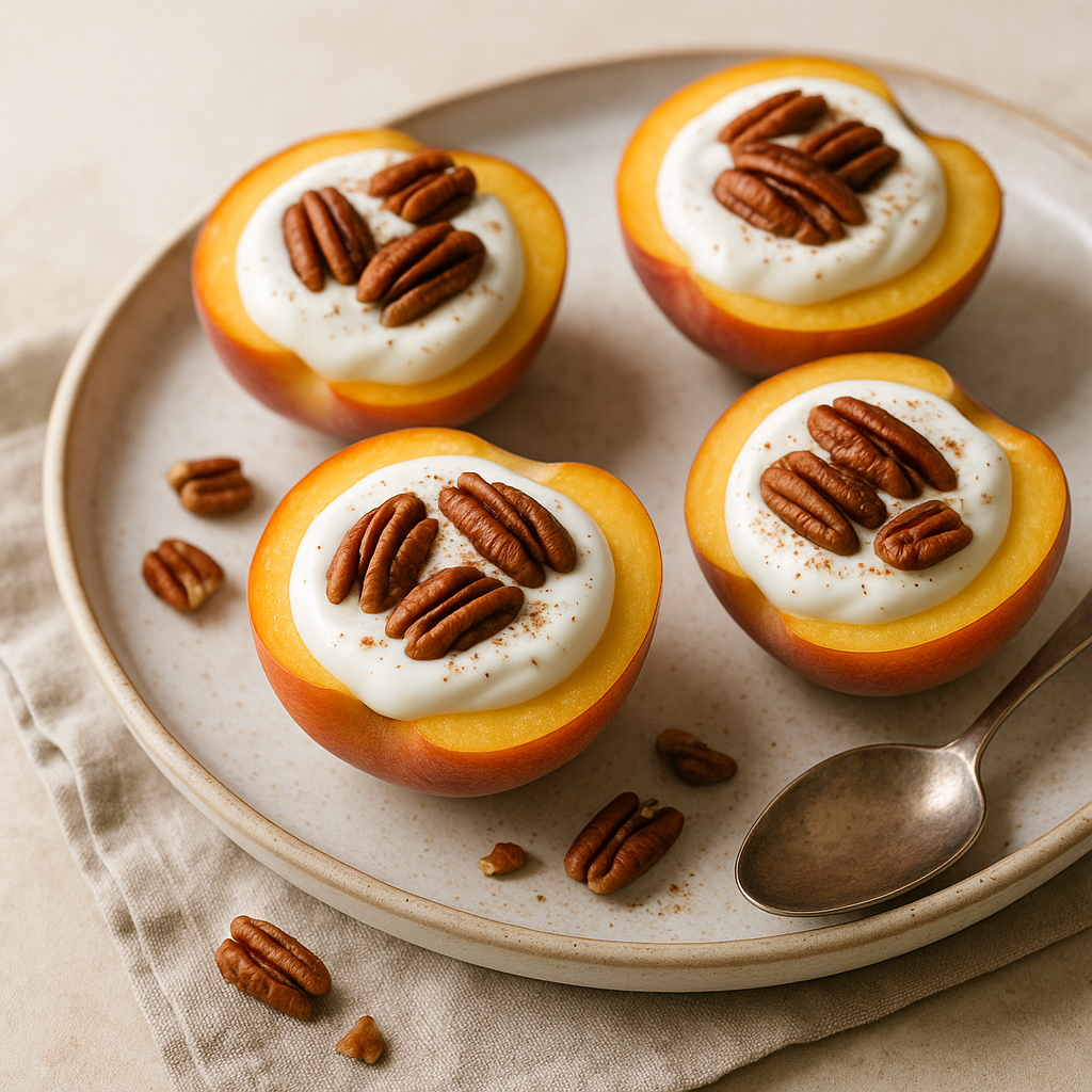 Peach Halves with Yogurt and Pecans