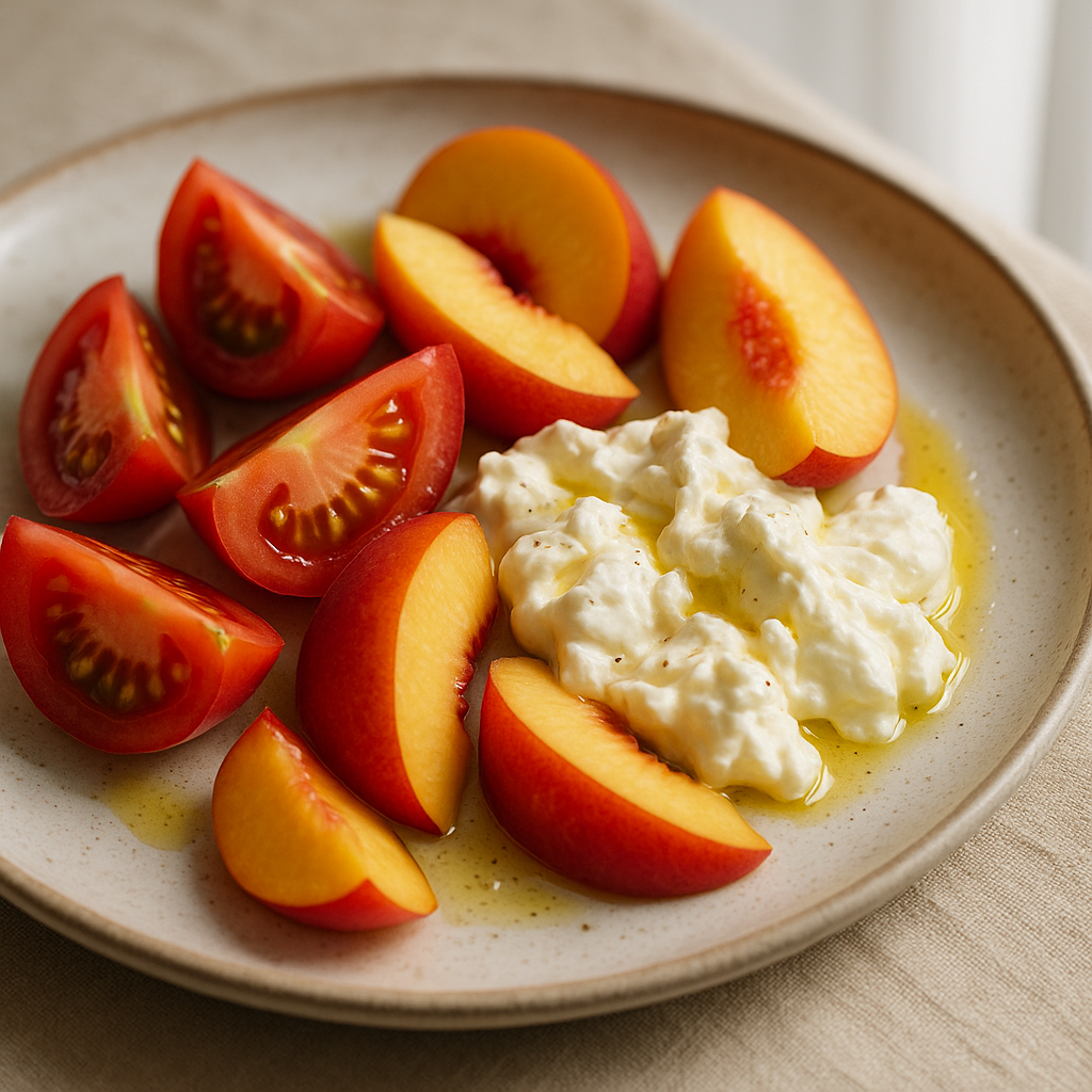 Tomato, Peach, and Burrata Salad
